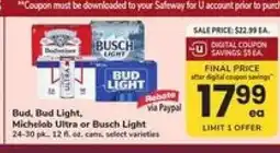 Safeway Bud, Bud Light, Michelob Ultra or Busch Light offer