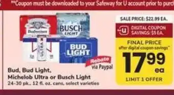 Safeway Bud, Bud Light, Michelob Ultra or Busch Light offer