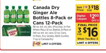 ShopRite Canada Dry Ginger Ale Bottles 8-Pack or Cans 12-Pack offer