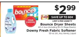 ShopRite Bounce Dryer Sheets / Downy Fresh Fabric Softener offer