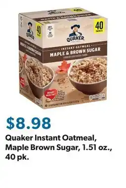 Sam's Club Quaker Instant Oatmeal, Maple Brown Sugar, 1.51 oz., 40 pk offer