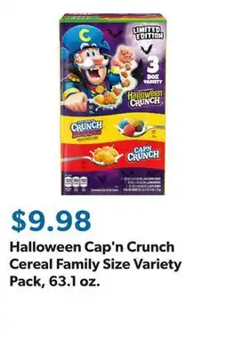 Sam's Club Halloween Cap'n Crunch Cereal Family Size Variety Pack, 63.1 oz offer