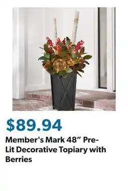 Sam's Club Member's Mark 48 Pre-Lit Decorative Topiary with Berries offer