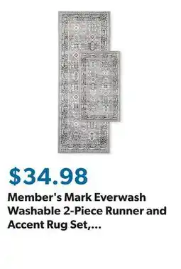 Sam's Club Member's Mark Everwash Washable 2-Piece Runner and Accent Rug Set, Assorted Designs offer