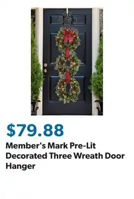 Sam's Club Member's Mark Pre-Lit Decorated Three Wreath Door Hanger offer