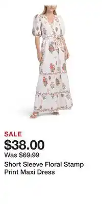 TJ Maxx Short Sleeve Floral Stamp Print Maxi Dress offer