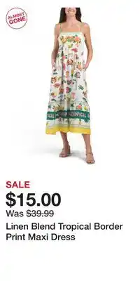 TJ Maxx Linen Blend Tropical Border Print Maxi Dress offer