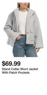 TJ Maxx Stand Collar Short Jacket With Patch Pockets offer