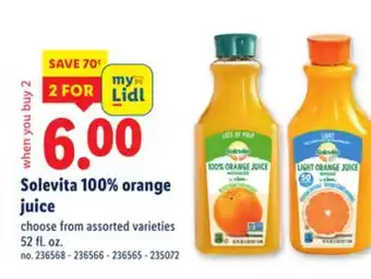 Lidl Solevita 100% orange juice offer