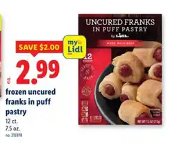 Lidl frozen uncured franks in puff pastry offer