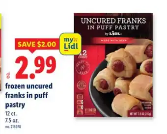 Lidl frozen uncured franks in puff pastry offer