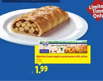 Lidl Alpenfest frozen apple strudel pastry with raisins offer
