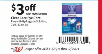 Walgreens Clear Care Eye Care offer