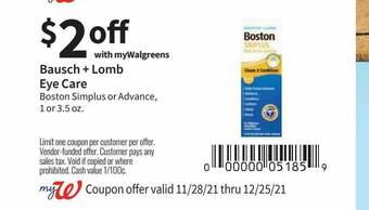 Walgreens Bausch + Lomb Eye Care offer