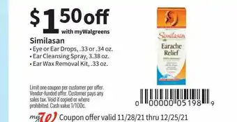 Walgreens Similasan Eye Or Ear Drops, Ear Cleansing Spray, Ear Wax Removal Kit offer