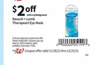 Walgreens Bausch + Lomb Therapearl Eye Mask offer