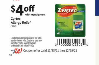 Walgreens Zyrtec Allergy Relief offer