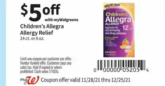 Walgreens Children's Allegra Allergy Relief offer