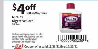Walgreens Miralax Digestive Care offer