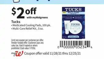 Walgreens Tucks Medicated Cooling Pads, Multi-care Relief Kit offer