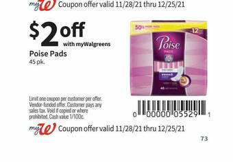 Walgreens Poise Pads offer