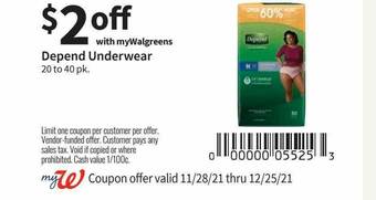 Walgreens Depend Underwear offer