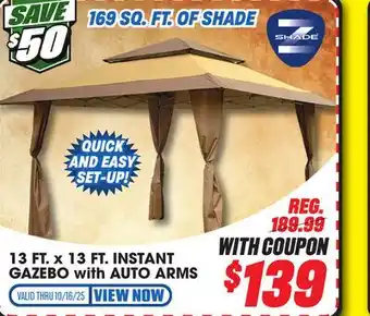 Big 5 Z-Shade 13' x 13' Instant Gazebo with Auto Arms offer