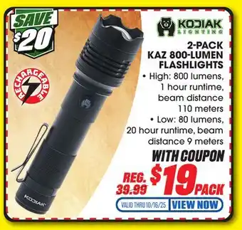 Big 5 Kodiak Kaz 800 Lumens Rechargeable Flashlights - 2-Pack offer