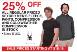 Dunham's Sports SPYDER MEN'S FLEECE, PANTS, COMPRESSION AND COLD WEATHER COMPRESSION IN STOCK offer