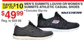 Dunham's Sports SKECHERS MEN LOUVIN OR WOMEN'S SUMMITS ATHLETIC CASUAL SHOES offer