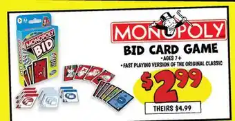 Ollie's MONOPOLY MONOPOLY BID CARD GAME offer