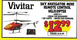 Ollie's Vivitar SKY NAVIGATOR MINI REMOTE CONTROL HELICOPTER offer