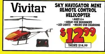 Ollie's Vivitar SKY NAVIGATOR MINI REMOTE CONTROL HELICOPTER offer