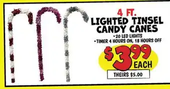 Ollie's 4 FT. LIGHTED TINSEL CANDY CANES offer