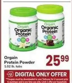 Safeway Orgain Protein Powder offer