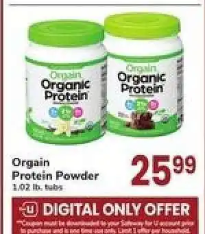 Safeway Orgain Protein Powder offer