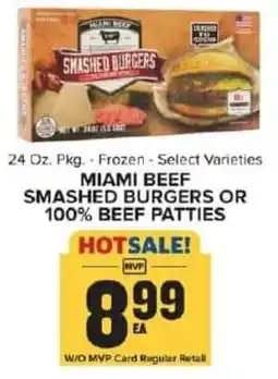 Food Lion Miami beef smashed burgers or 100% beef patties offer