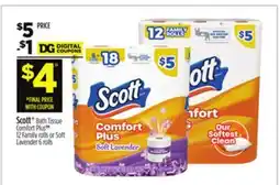 Dollar General Scott Bath Tissue Comfort Plus 12 Family rolls or Soft Lavender 6 rolls offer