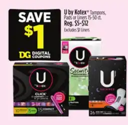 Dollar General U by Kotex Tampons, Pads or Liners offer