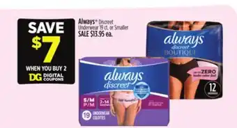 Dollar General Always Discreet Underwear 19 ct. or Smaller offer