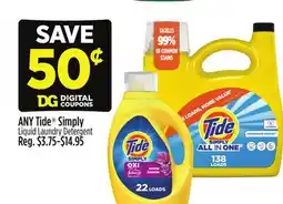 Dollar General ANY Tide Simply Liquid Laundry Detergent offer