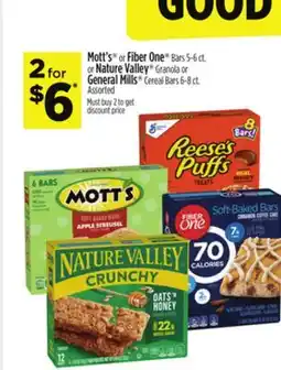 Dollar General Mott's or Fiber One Bars 5-6 ct. or Nature Valley Granola or General Mills Cereal Bars 6-8 ct offer