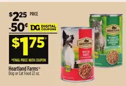 Dollar General Heartland Farms Dog or Cat Food offer