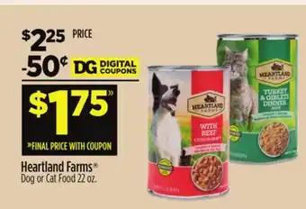 Dollar General Heartland Farms Dog or Cat Food offer