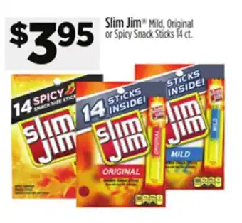 Dollar General Slim Jim Mild, Original or Spicy Snack Sticks offer