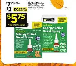 Dollar General DG health Adult or Children's Allergy Relief Nasal Spray offer