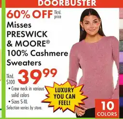 Boscov's Misses PRESWICK & MOORE 100% Cashmere Sweaters offer