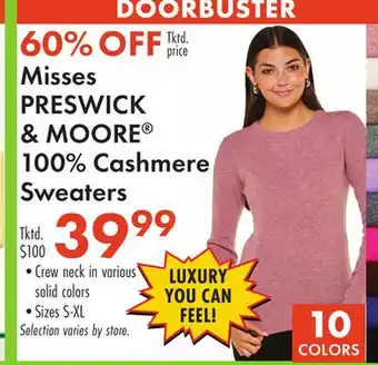 Boscov's Misses PRESWICK & MOORE 100% Cashmere Sweaters offer