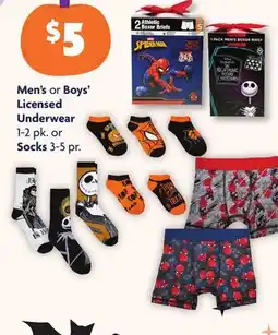 Family Dollar Men's or Boys' Licensed Underwear 1-2 pk. or Socks 3-5 pr offer