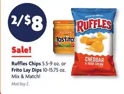 Family Dollar Ruffles Chips 5.5-9 oz. or Frito Lay Dips 10-15.75 oz offer